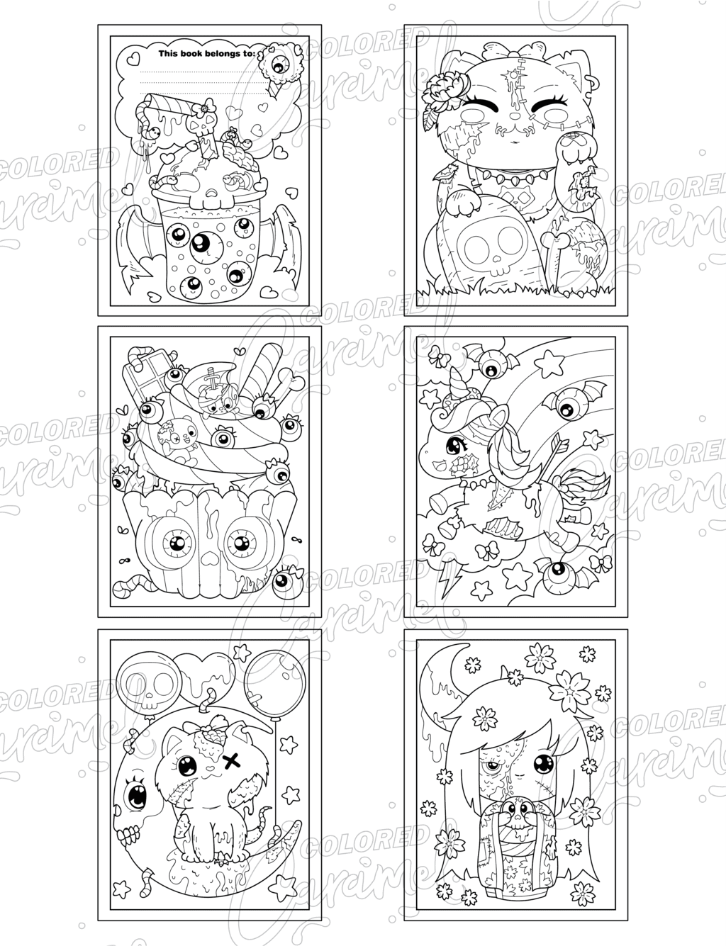 Creepy, Spooky & Cute Kawaii Zombies Coloring Book - Colored Caramel