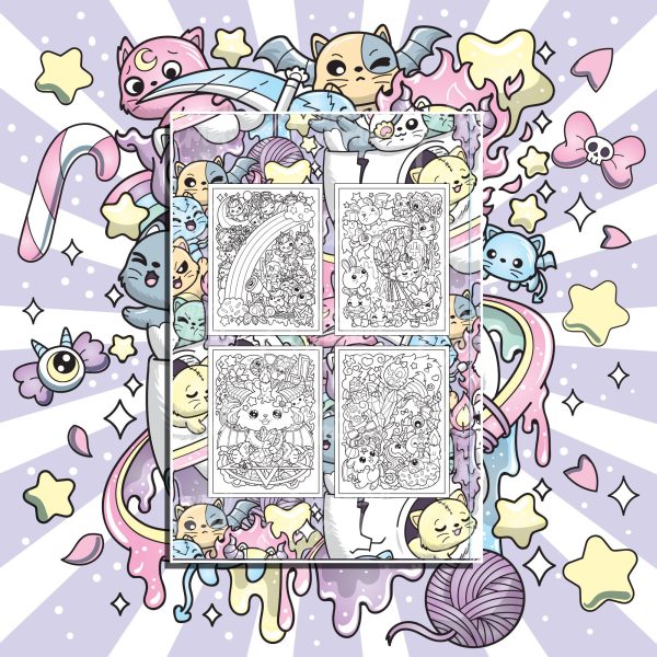 Kawaii Cute and Creepy Pastel Goth Coloring Book, Instant Download Printable PDF Colorable Pages, Fun Stress-Relief Relaxing Illustrations - Image 2