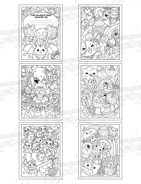 Kawaii Cute and Creepy Pastel Goth Coloring Book, Instant Download Printable PDF Colorable Pages, Fun Stress-Relief Relaxing Illustrations - Image 3